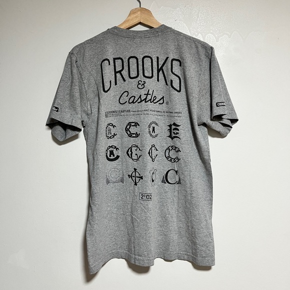 Crooks & Castles Graphic Tee - Medium - Gray Streetwear Logo Shirt - Picture 5 of 8